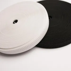 30M Roll Ribbed Non-Roll Elastic Black & White