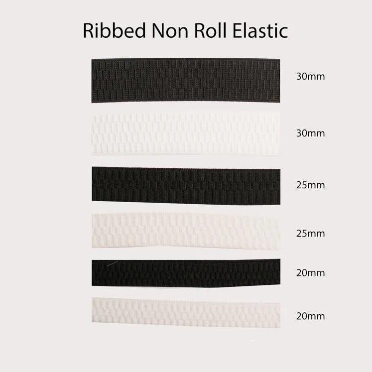 30M Roll Ribbed Non-Roll Elastic Black & White