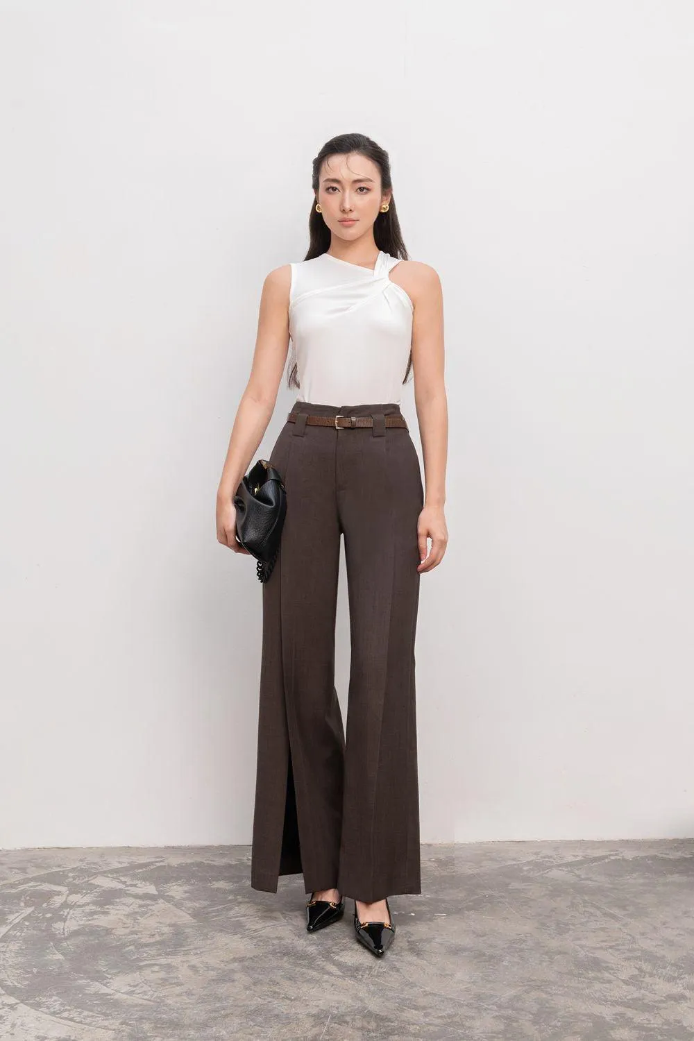 Amabel Straight Slit Hem Polycotton Ankle Length Pants