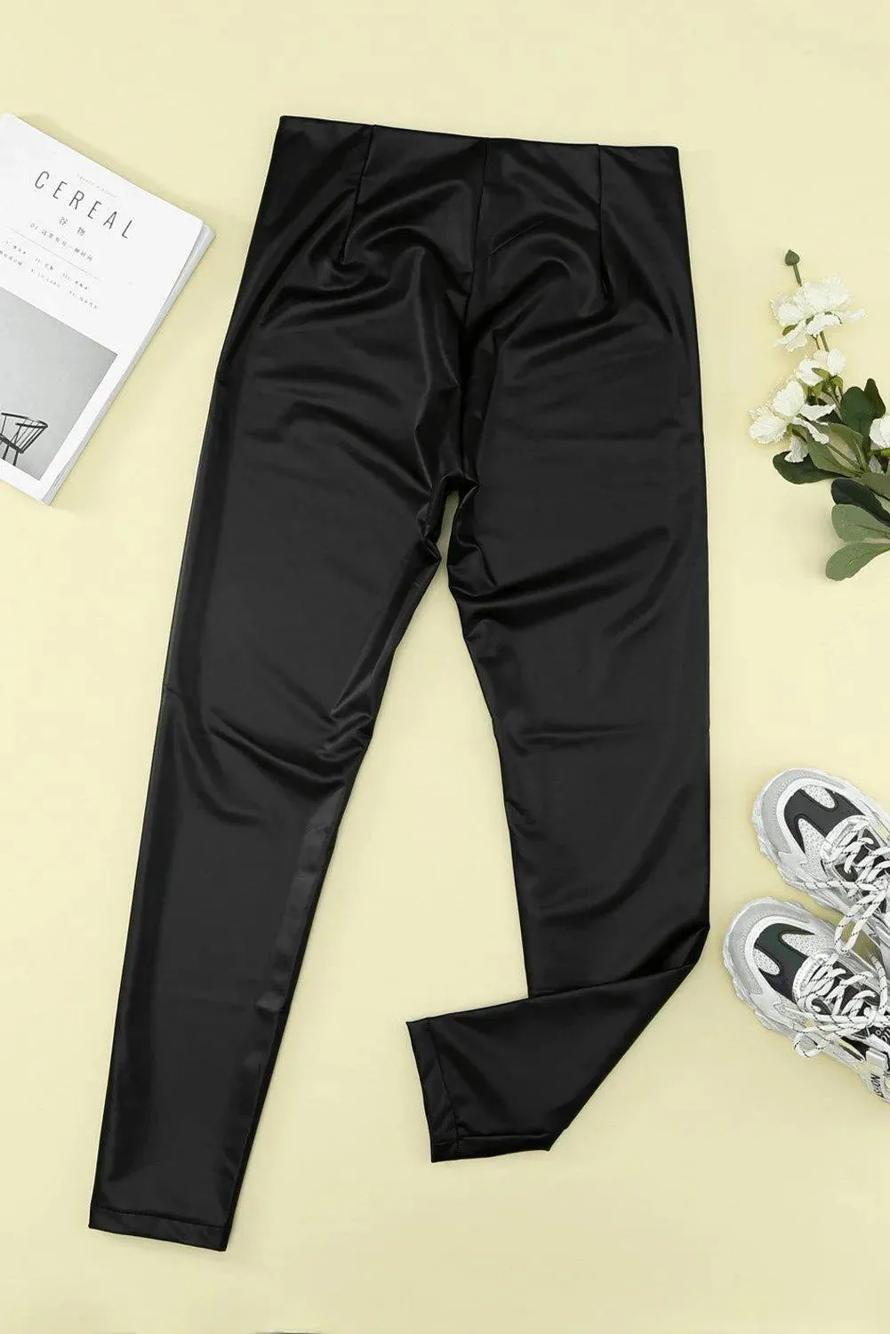 Black Skinny Zipper Pu Pants