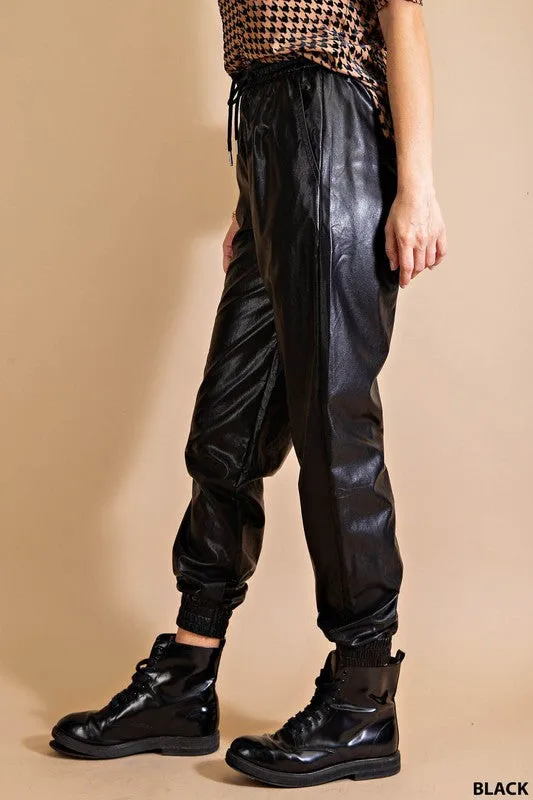 Black Soft Faux Leather Jogger