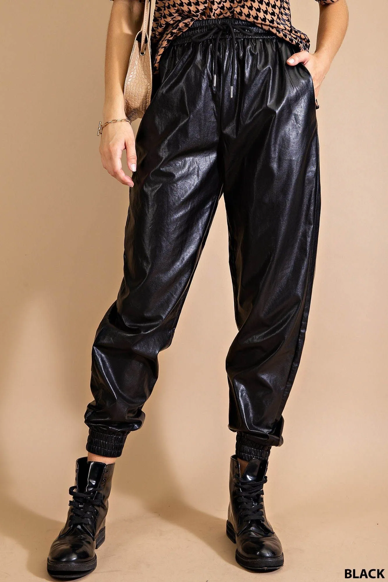 Black Soft Faux Leather Jogger