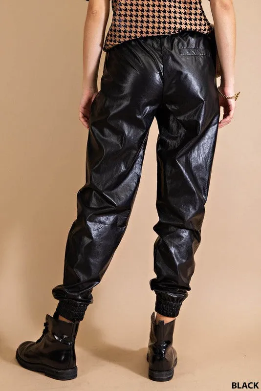 Black Soft Faux Leather Jogger