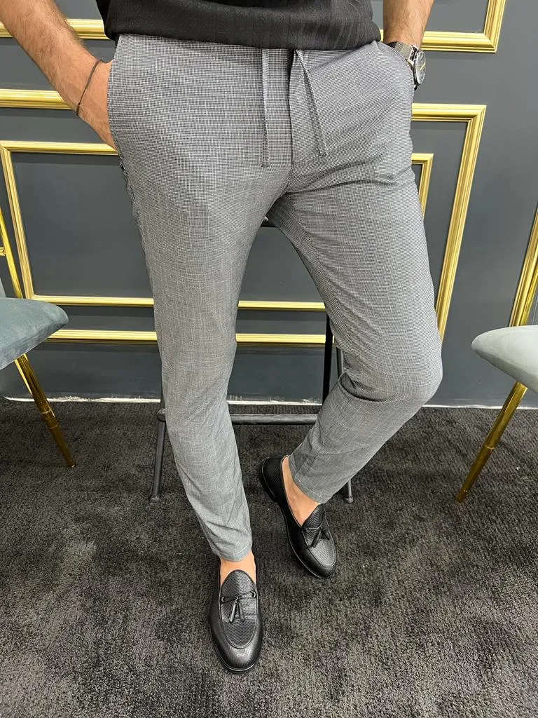 Bojoni Uluwatu Slim Fit Rope Detailed Grey Trouser