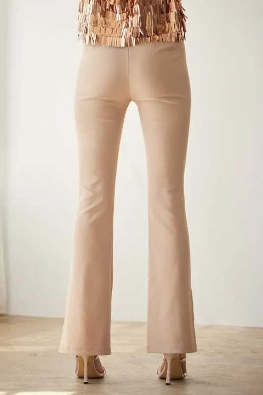 Cafe Latte Center-Leg Seam Detailed Side Slit Flare Pants