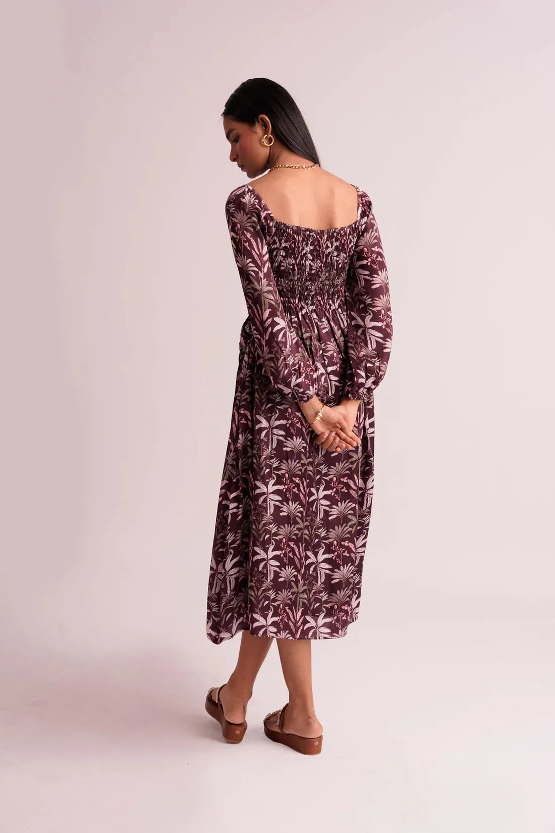 Comfortable Printed Purple Midi Dress