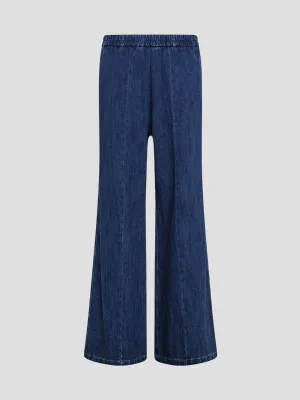 Cotton Denim Elasticized Wide Leg Pant in Indigo