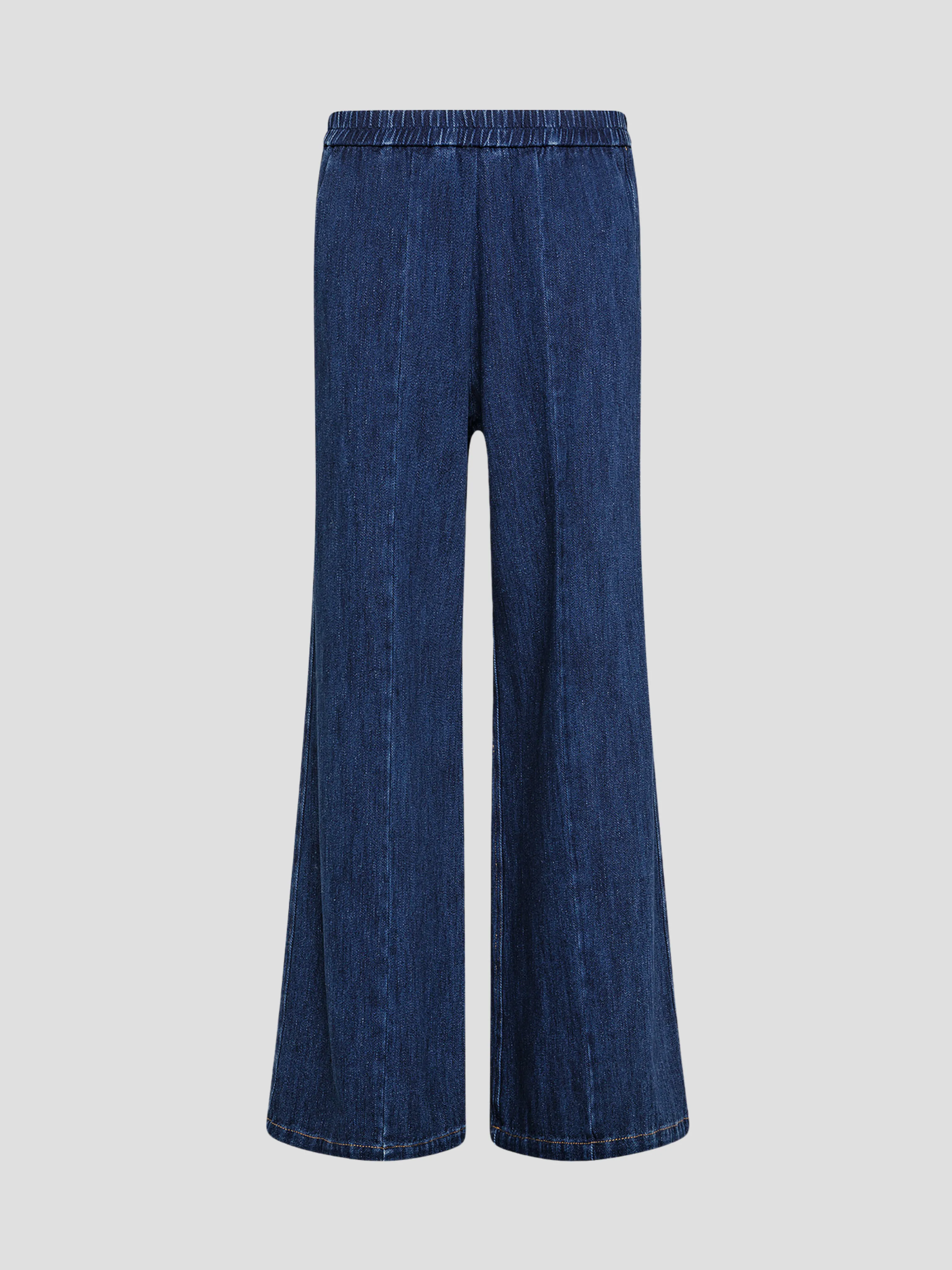 Cotton Denim Elasticized Wide Leg Pant in Indigo