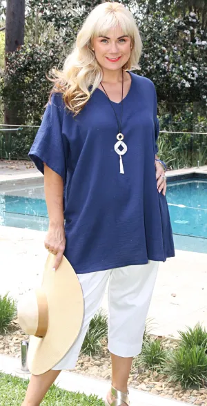 Crinkle Cotton Kaftan Navy