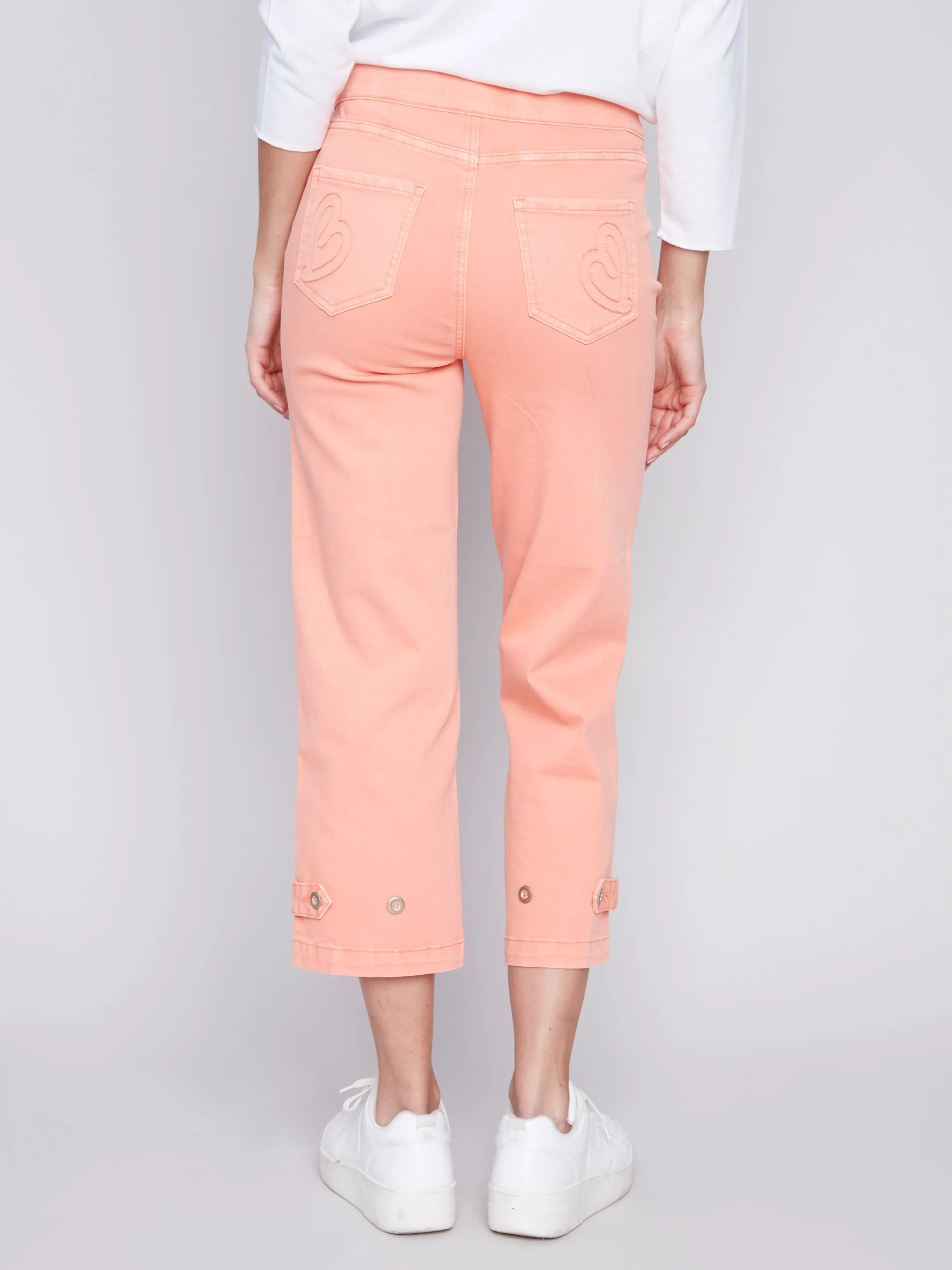 Cropped Twill Pants with Hem Tab