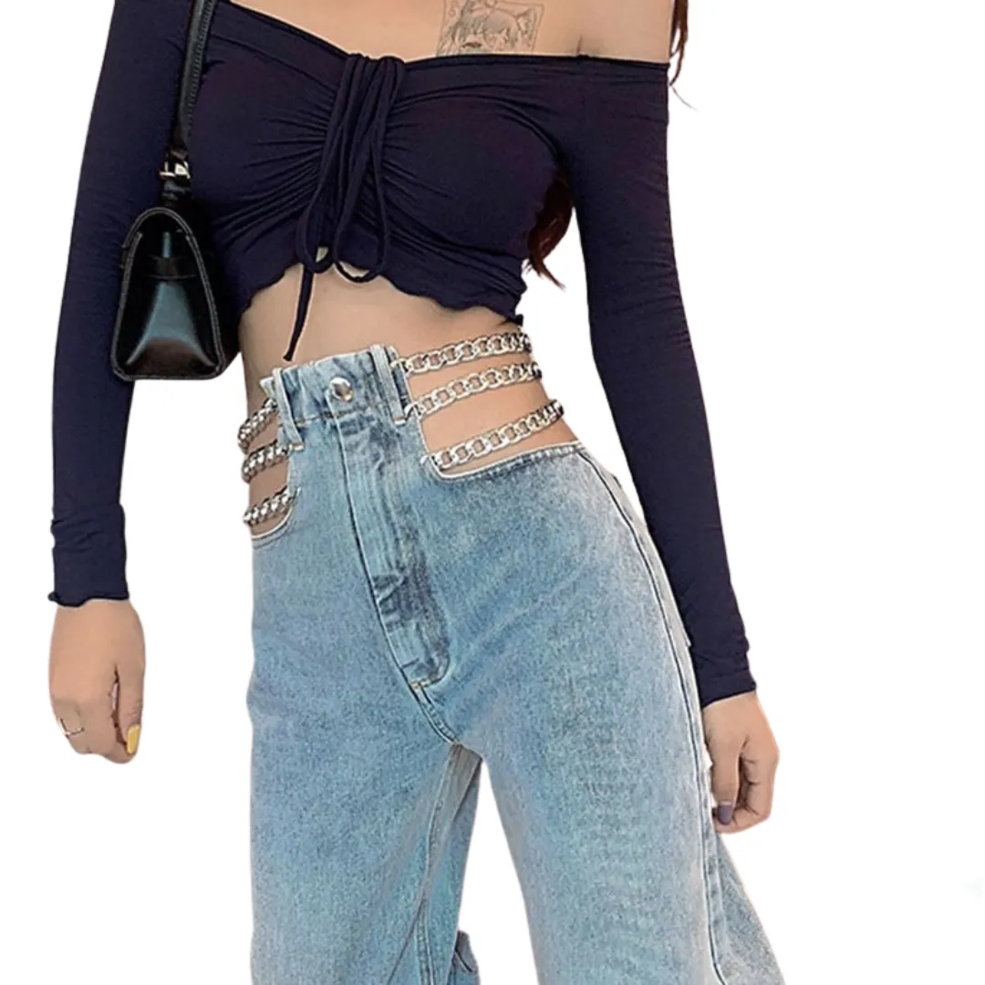 Custom Cross Chain Wide-leg Denim Jeans