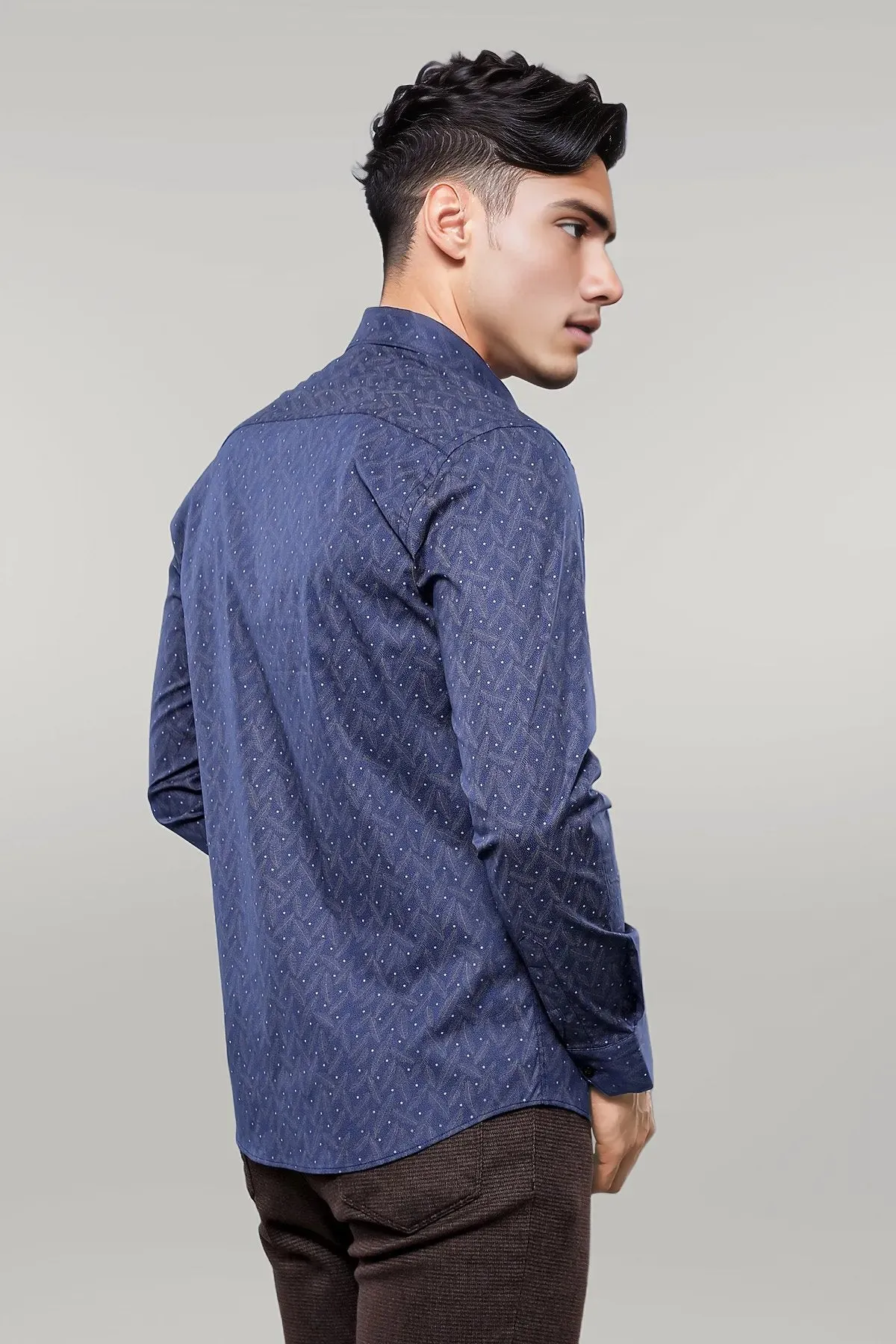 Dot-Patterned Navy Blue Shirt | Wessi