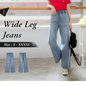 ELASTIC WAIST WIDE LEG JEANS