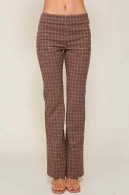 Gingham Zipper Pants in Brown