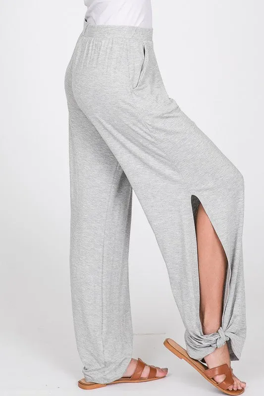 H.Grey Split Side Tied Hem Pants