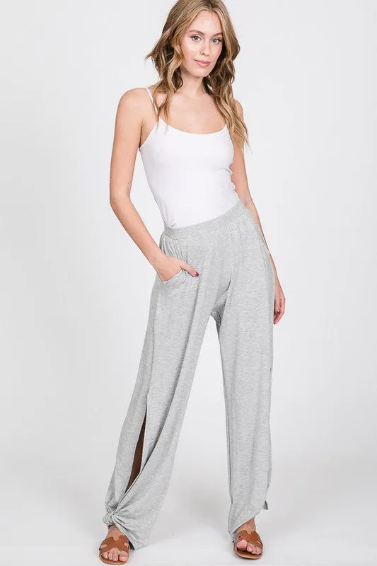 H.Grey Split Side Tied Hem Pants