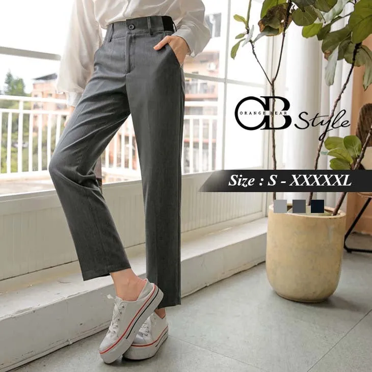 HIGH ELASTIC WAIST STRAIGHT PANTS