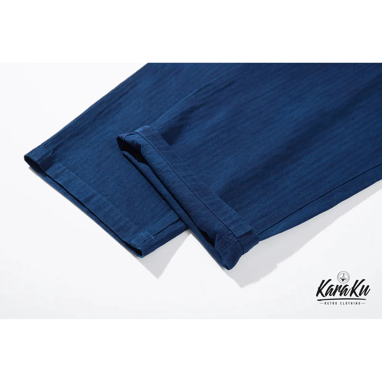 Indigo Dyed Herringbone Cotton Pants