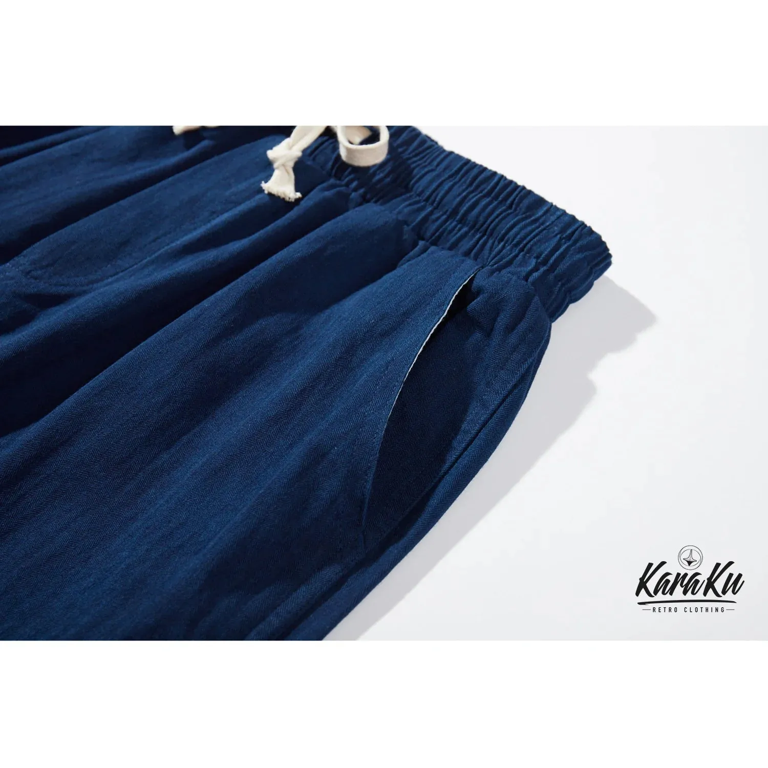 Indigo Dyed Herringbone Cotton Pants