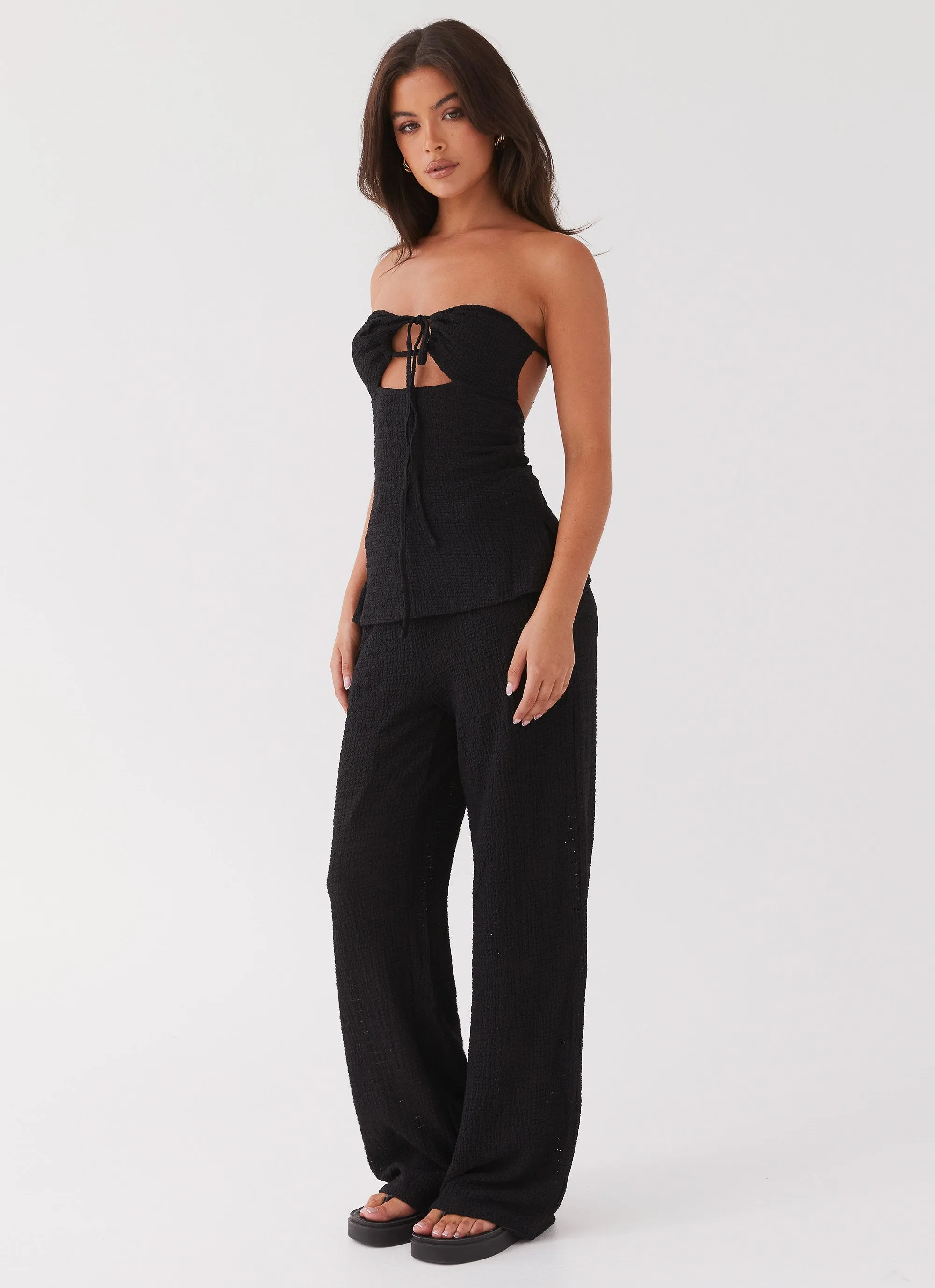 Jadey Waffle Pants - Black