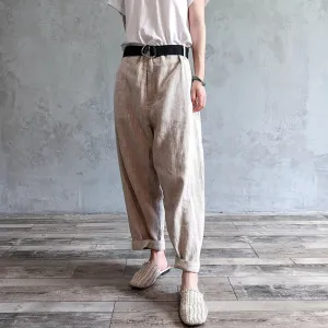 Khaki Linen Summer Autumn Women Casual Pants  PZ97266