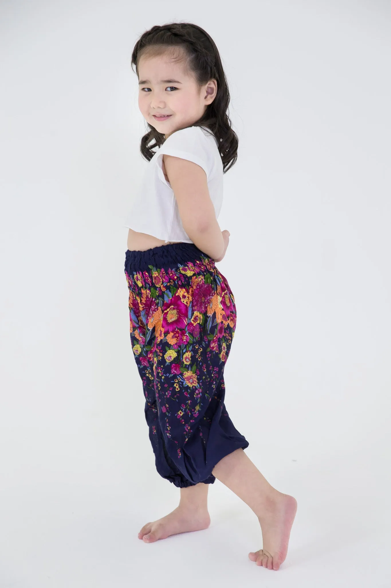 Kids Floral Harem Pants in Blue