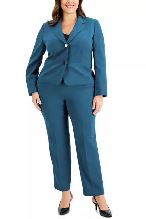 Le Suit Notched Collar 2 Button Jacket with Button Hook Zipper Closure Pants (Plus Size Two Piece Set)