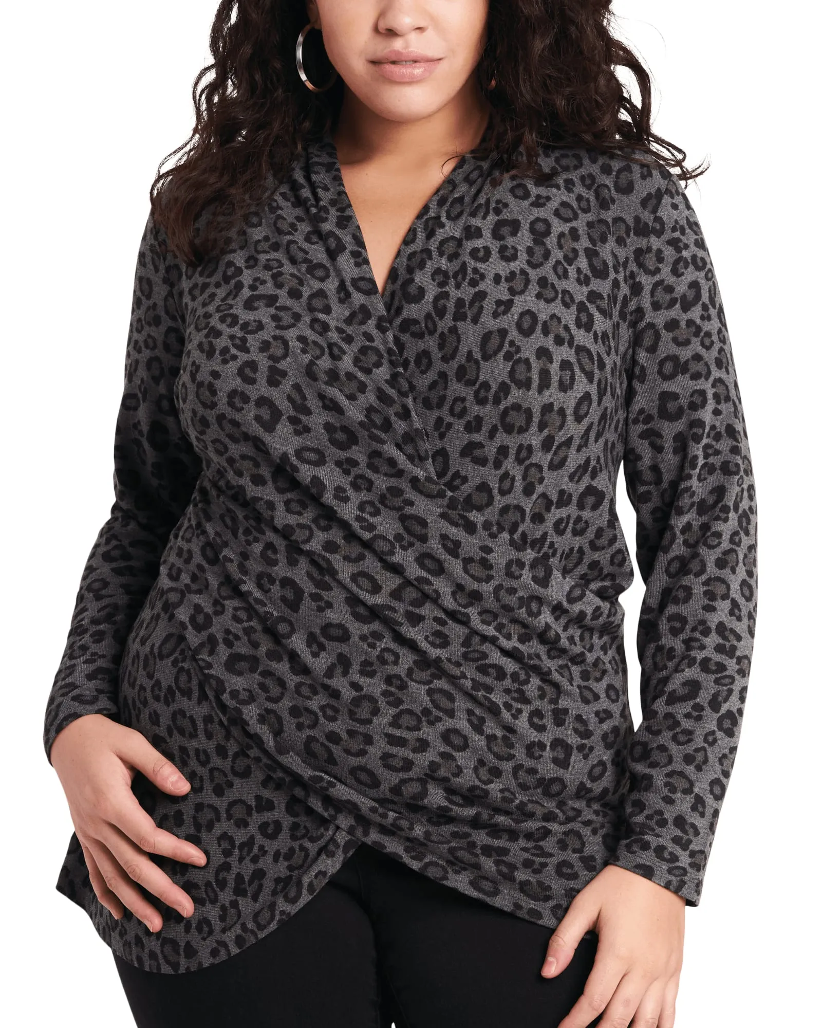 Linda Leopard Draped Top | MED HTR GREY