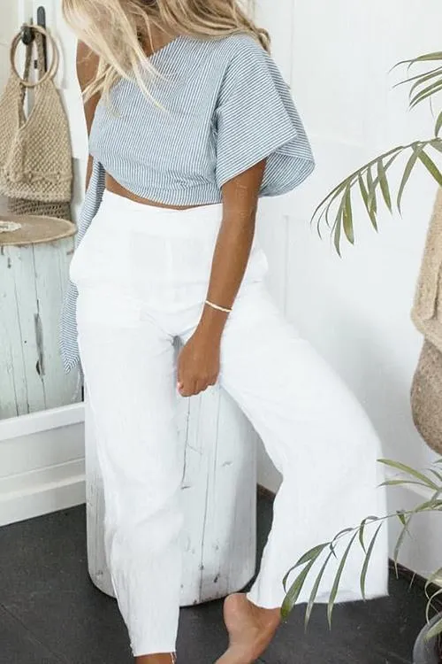 Linen Pockets Wide Leg Pants