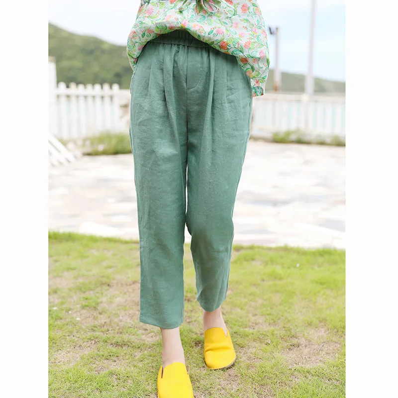 Linen Summer Autumn Women Casual Pants with Pockets SMM97225