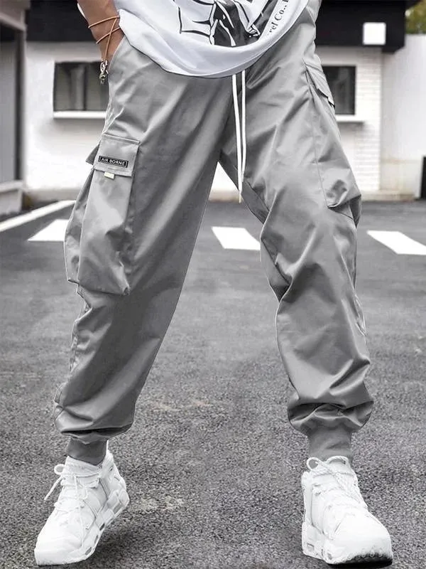 Men's Baggy Thin Flap Pockets Adjustable Drawstring Waist Cargo Pants Street Trendy - 24550