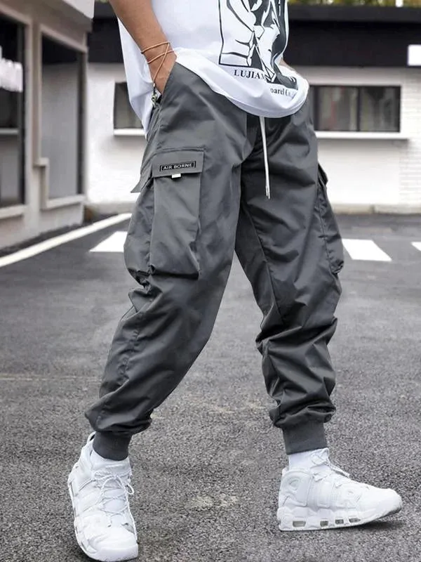 Men's Baggy Thin Flap Pockets Adjustable Drawstring Waist Cargo Pants Street Trendy - 24550