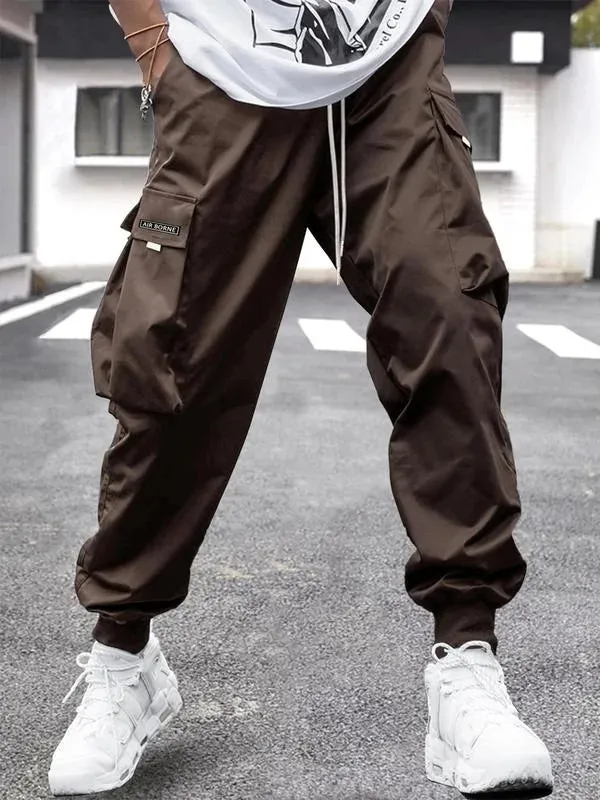 Men's Baggy Thin Flap Pockets Adjustable Drawstring Waist Cargo Pants Street Trendy - 24550