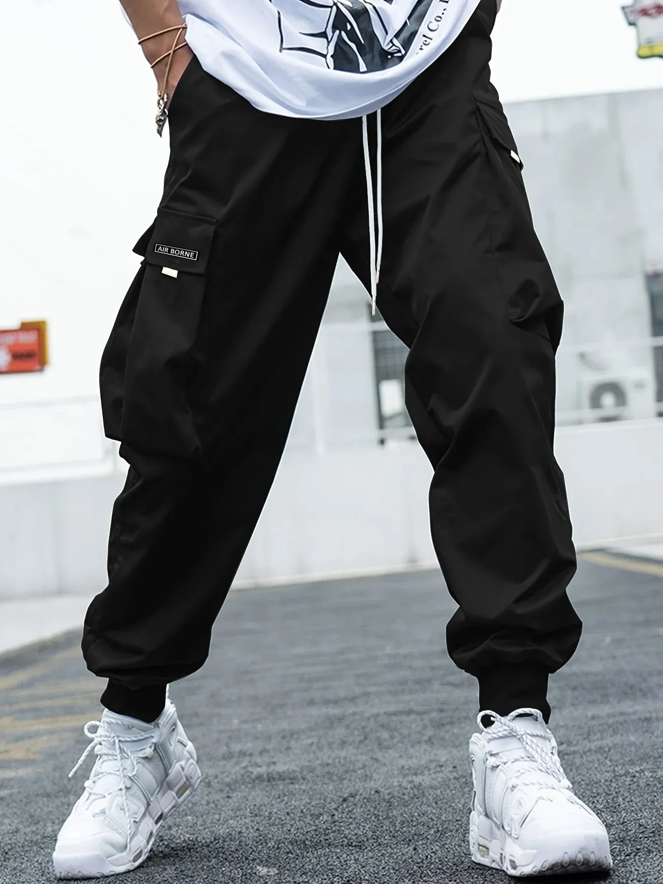 Men's Baggy Thin Flap Pockets Adjustable Drawstring Waist Cargo Pants Street Trendy - 24550