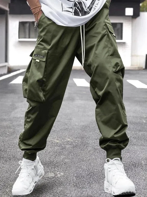 Men's Baggy Thin Flap Pockets Adjustable Drawstring Waist Cargo Pants Street Trendy - 24550