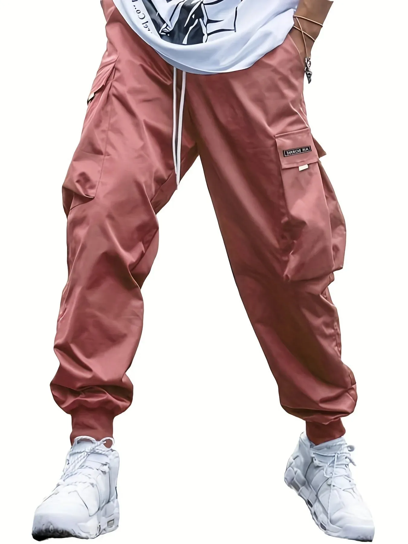 Men's Baggy Thin Flap Pockets Adjustable Drawstring Waist Cargo Pants Street Trendy - 24550