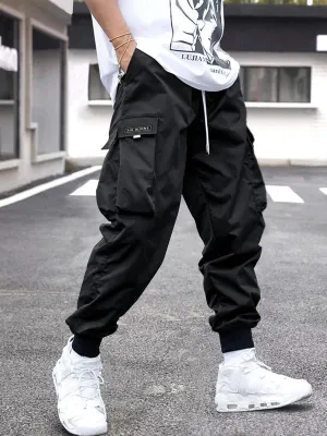 Men's Baggy Thin Flap Pockets Adjustable Drawstring Waist Cargo Pants Street Trendy - 24550