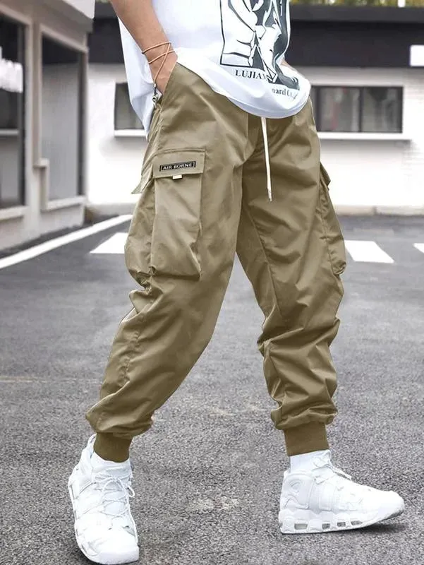 Men's Baggy Thin Flap Pockets Adjustable Drawstring Waist Cargo Pants Street Trendy - 24550