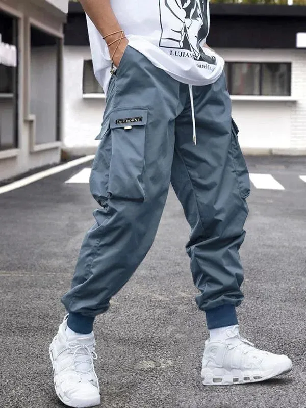 Men's Baggy Thin Flap Pockets Adjustable Drawstring Waist Cargo Pants Street Trendy - 24550