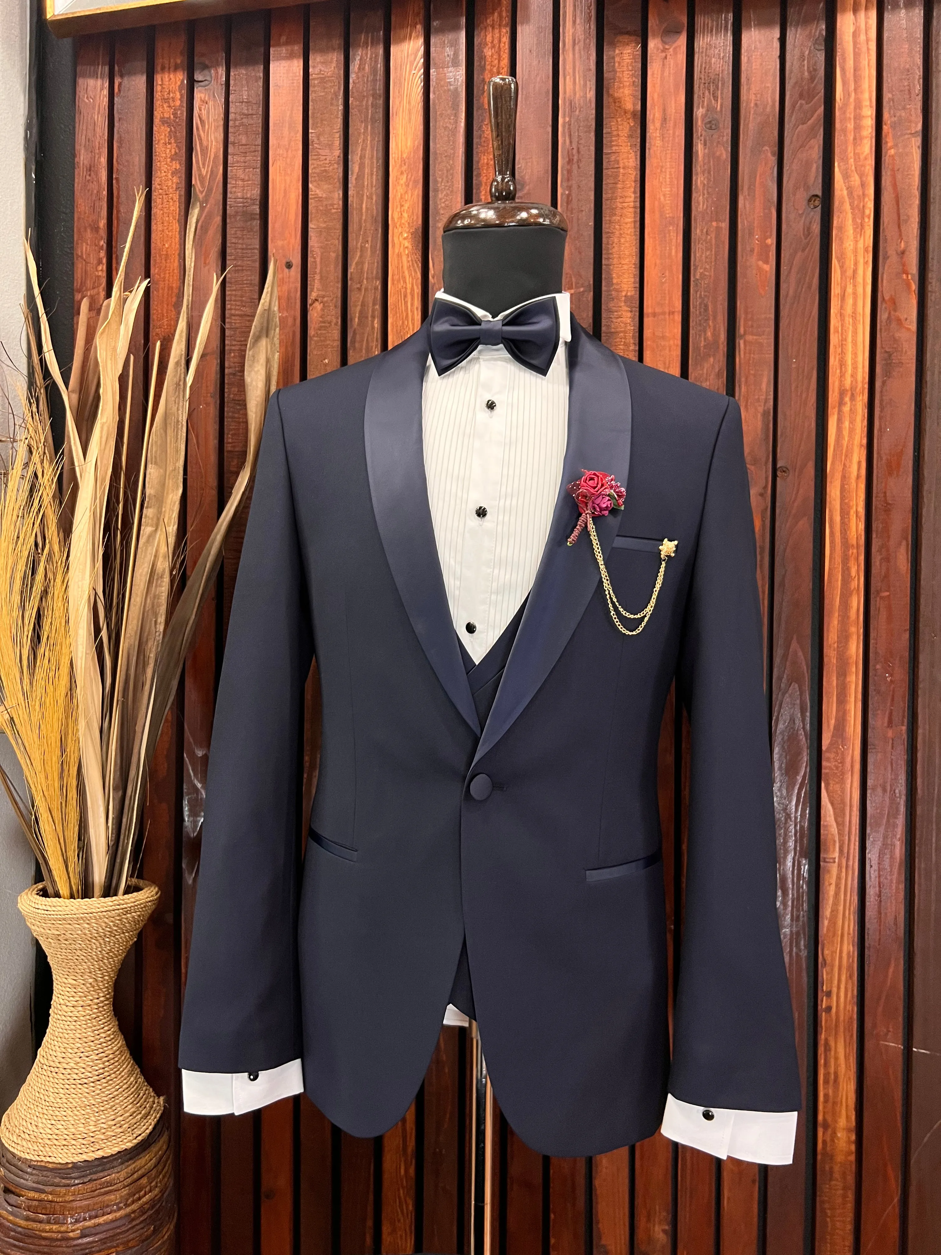 Mens Navy Blue Tuxedo Shawl Lapels | Slim Fit | Premium