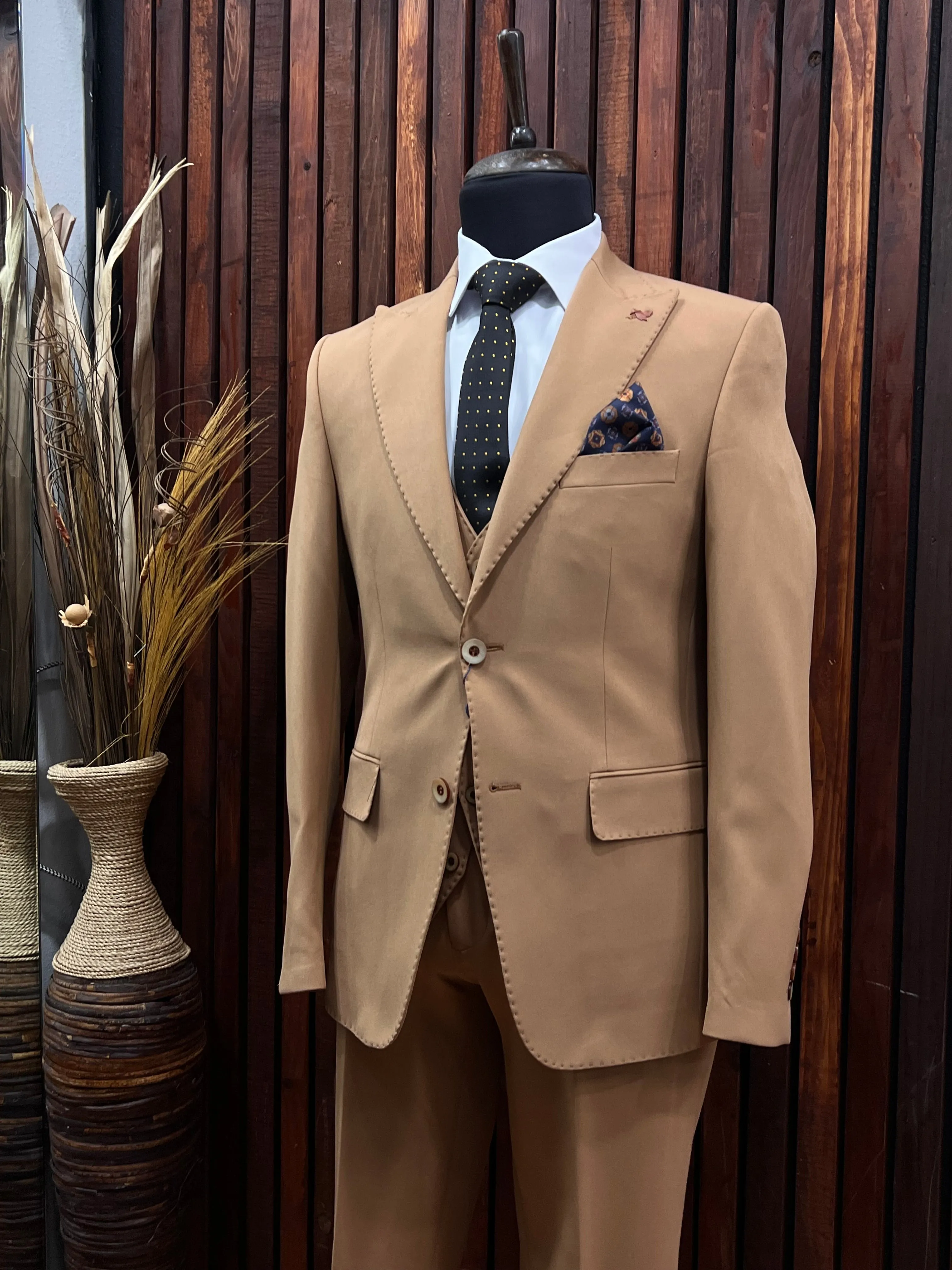 Mens Slim Fit Bronze gold Color Suit | 3 Piece Wool Suit premium 4 way stretch