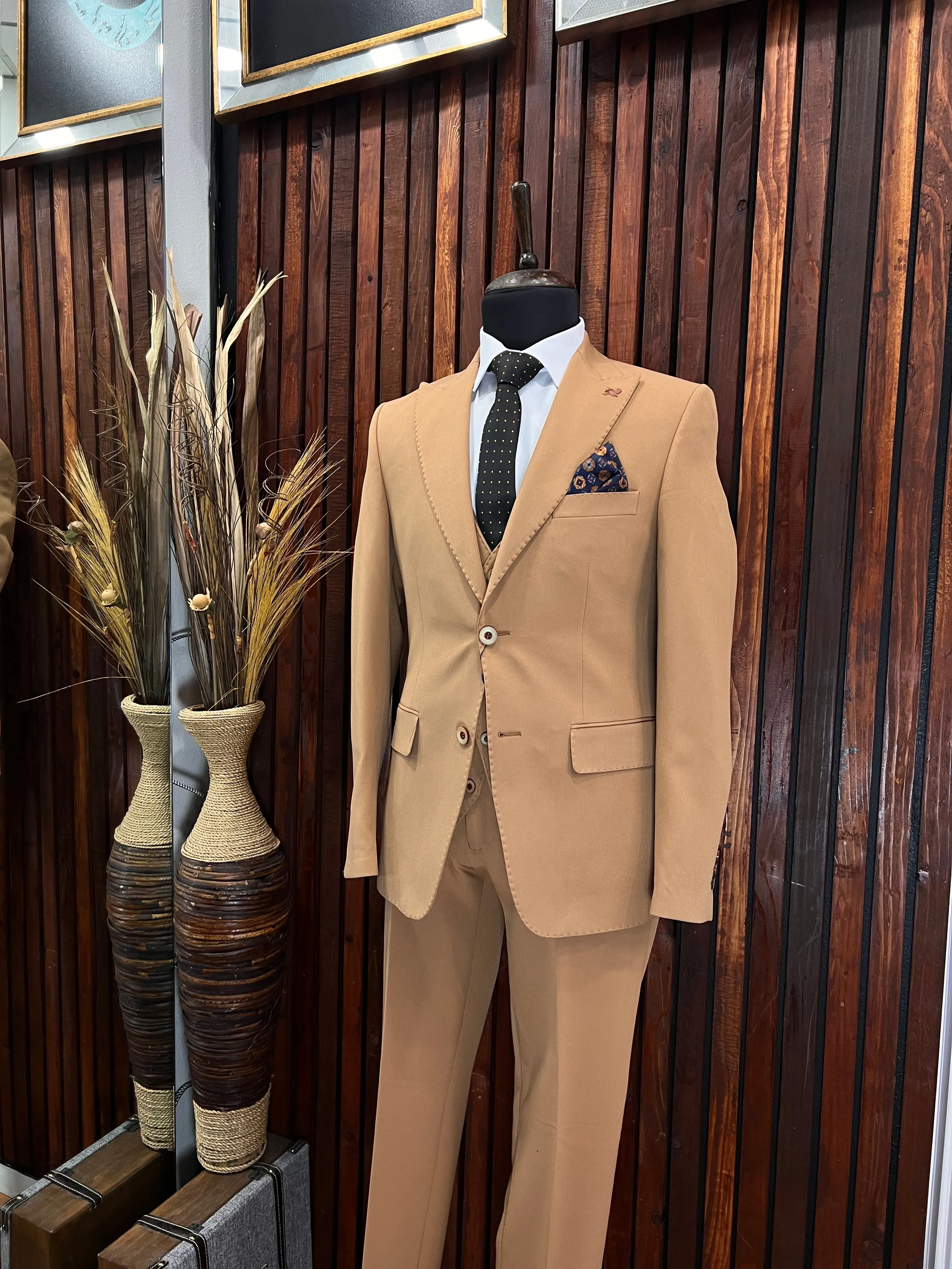 Mens Slim Fit Bronze gold Color Suit | 3 Piece Wool Suit premium 4 way stretch