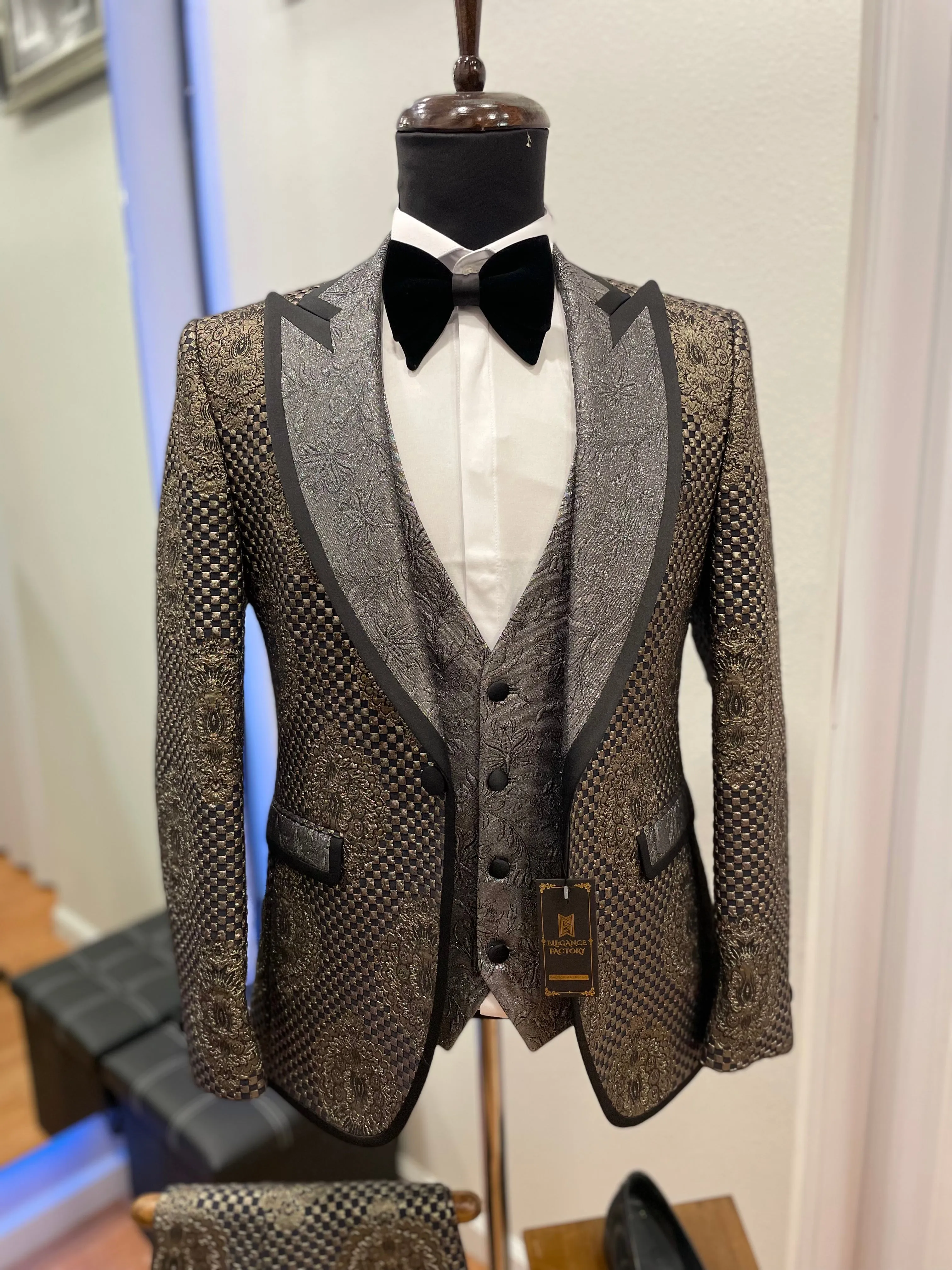 Mens Slim Fit gold jaguar dinner tuxedo 3 piece Tuxedo