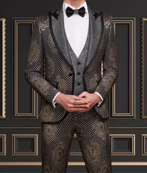 Mens Slim Fit gold jaguar dinner tuxedo 3 piece Tuxedo