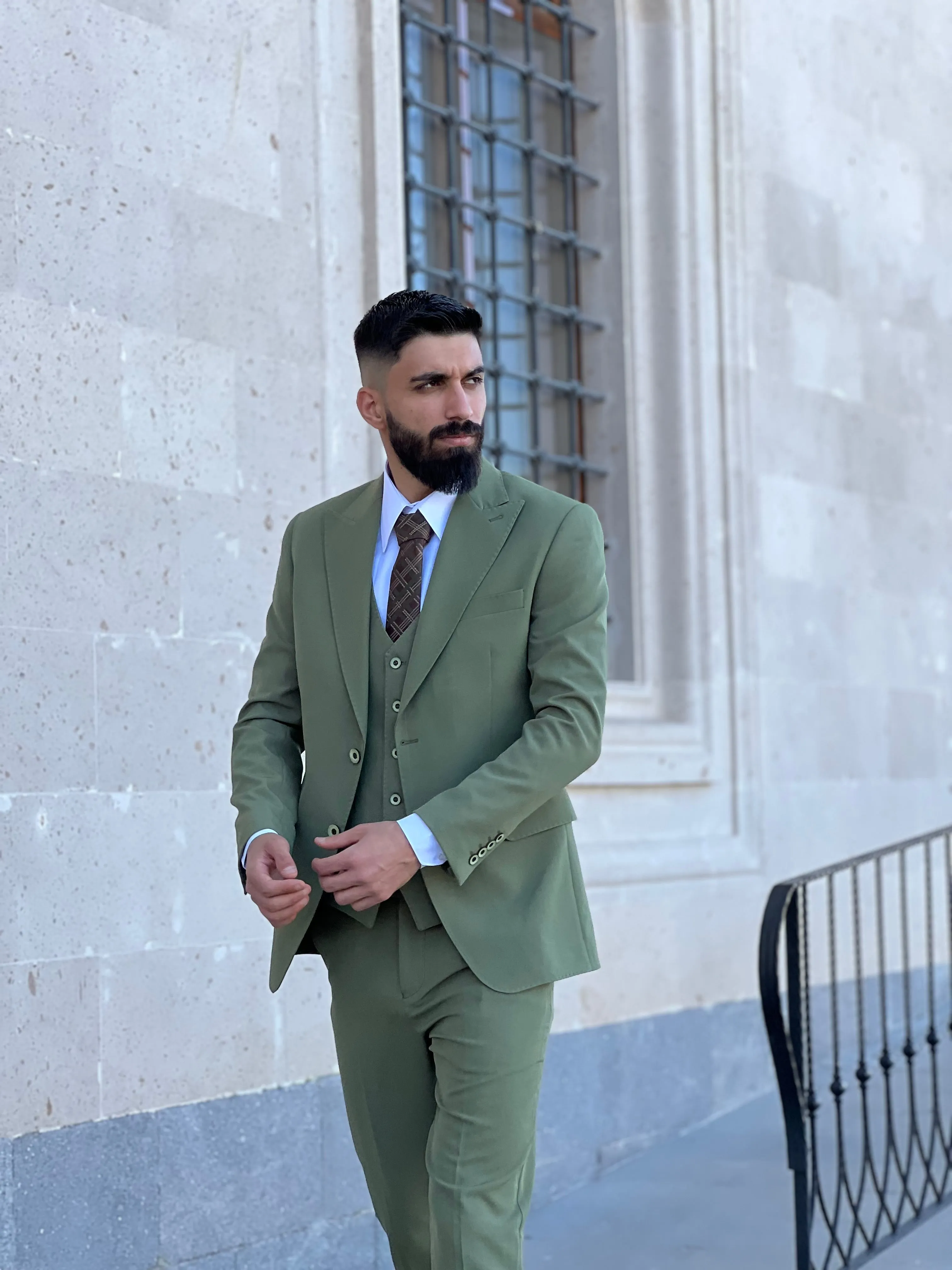 Mens Slim Fit Sage Green Color Suit | 3 Piece Wool Suit premium 4 way stretch