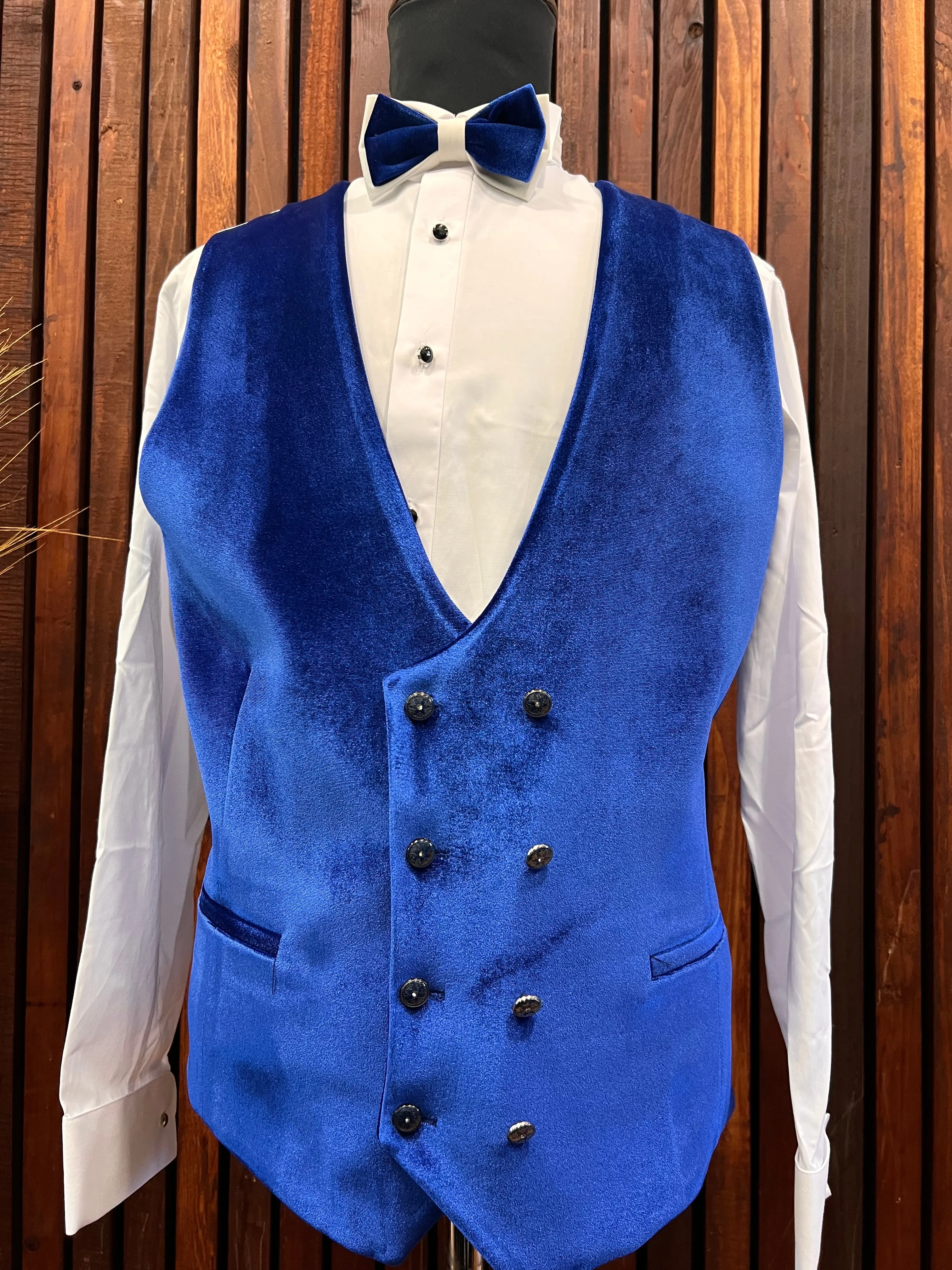 Mens White Tuxedo with Blue Velvet Shawl Lapel Slim fit 3 piece Tuxedo | Big And Tall | Weddings and Special Eventse