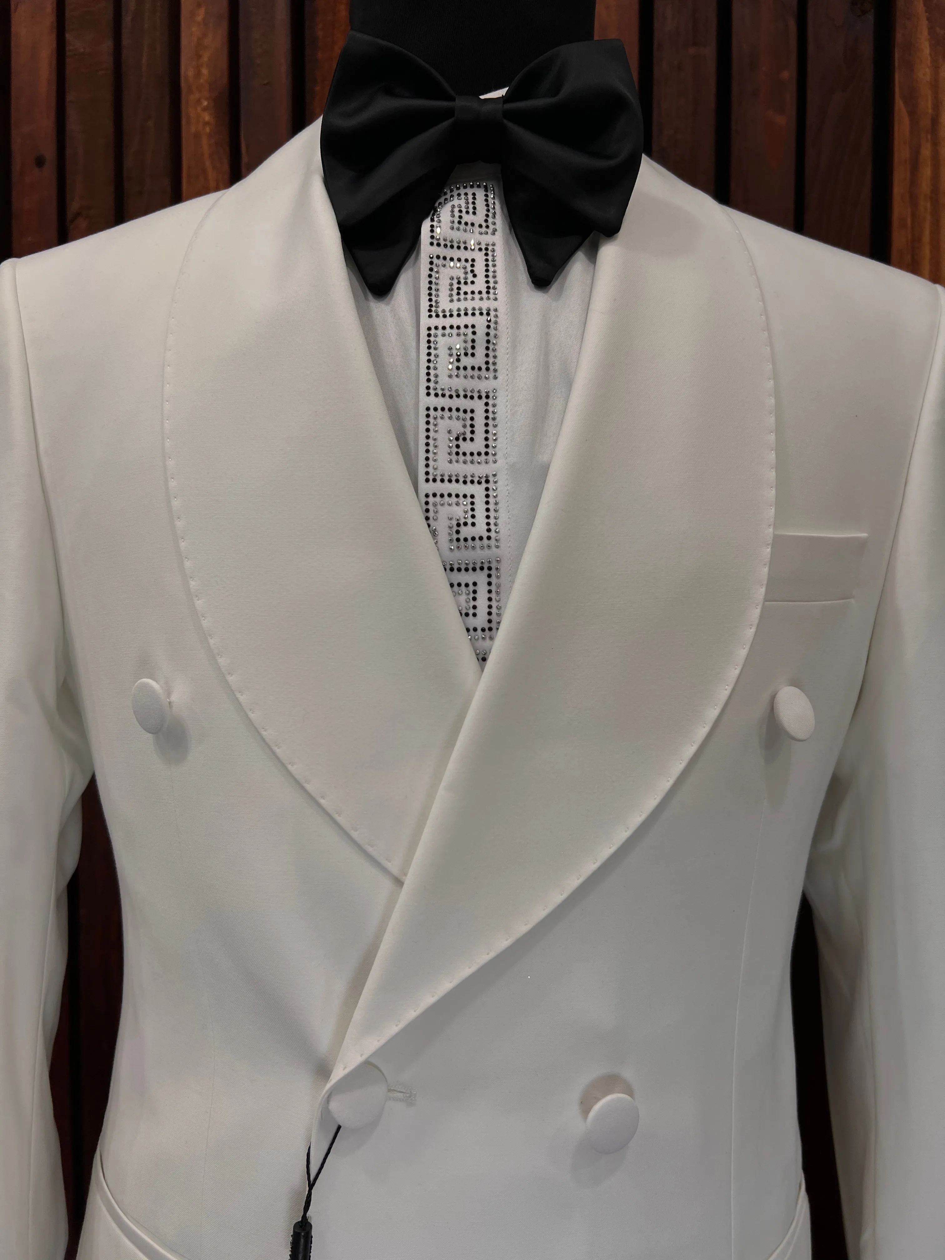 Off White Double Breasted Tuxedo White Buttons | Slim Fit |