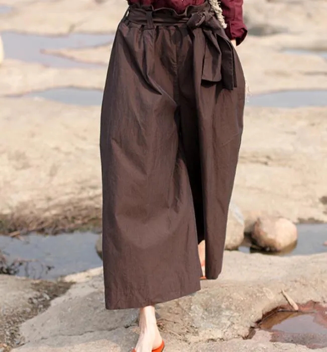 Organic Coffee Women Casual Cotton Wide Leg Pants SJ981106