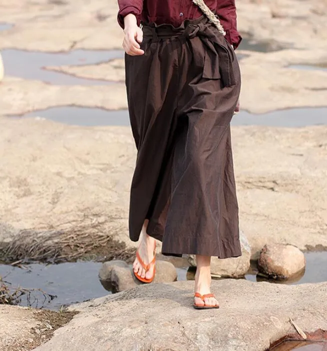 Organic Coffee Women Casual Cotton Wide Leg Pants SJ981106