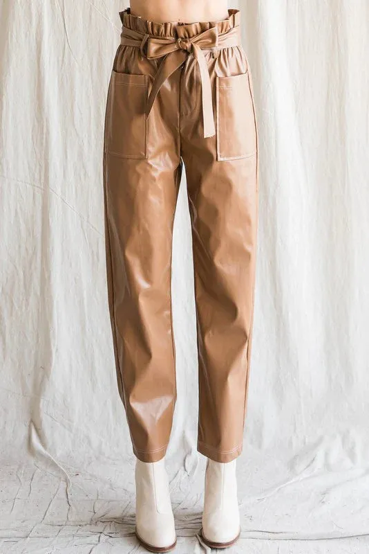 Pleather Favorite Mocha Paperbag Pants